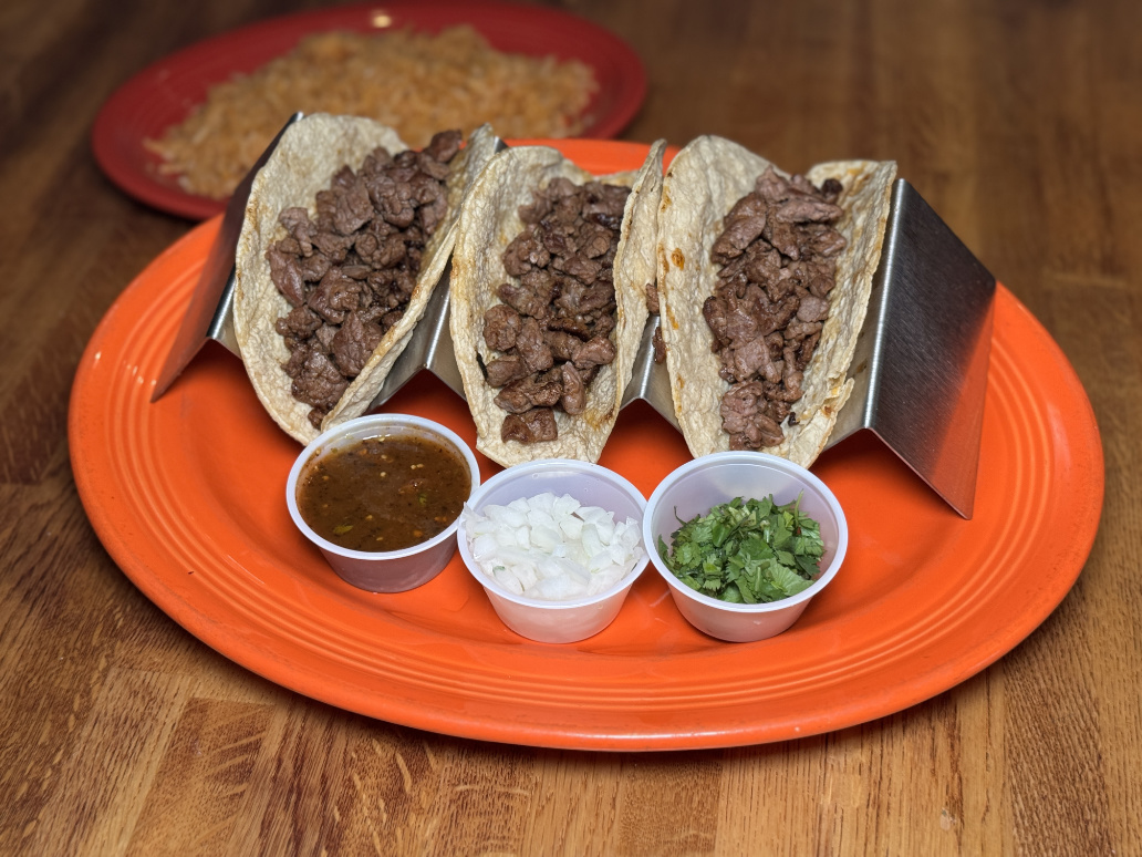 Street-style steak tacos with salsa